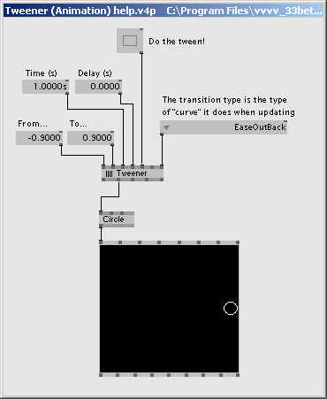 A patch in vvvv using Tweener